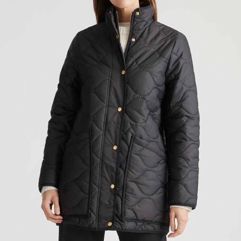 Quince Featherless Quilted Long Puffer Jacket Black Recycled Polyester Large